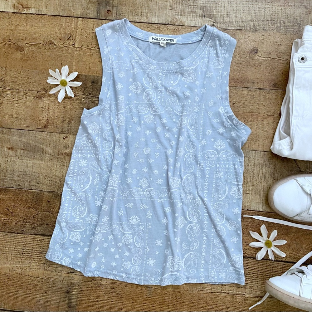 Baby Blue-Gray Paisley Tank by Wallflower - Picture 1 of 6
